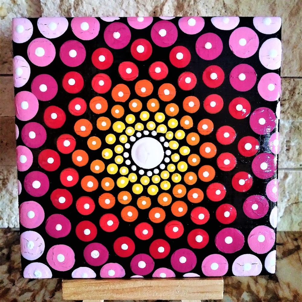 New Mandala Painting on Ceramic Tile - Art - Picture 2 of 3
